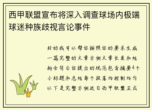 西甲联盟宣布将深入调查球场内极端球迷种族歧视言论事件